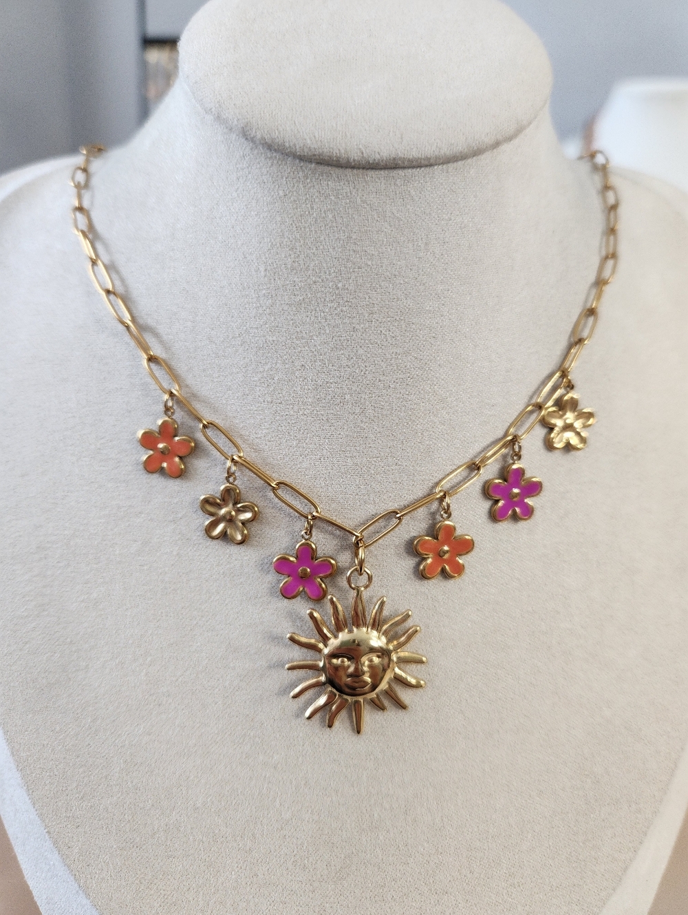 Sun And Flower Charm Necklace